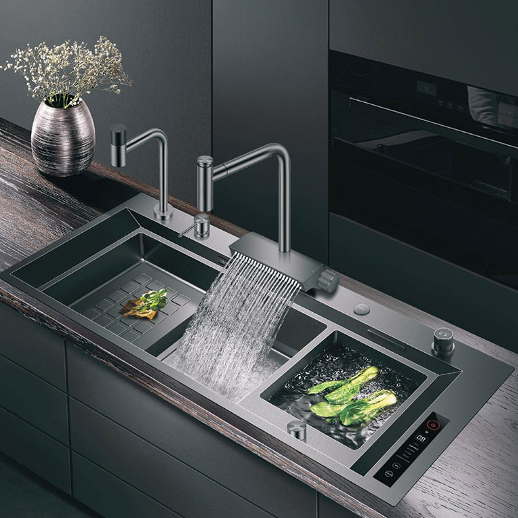 Évier de cuisine surdimensionné Nano Black Diamond, double réservoir